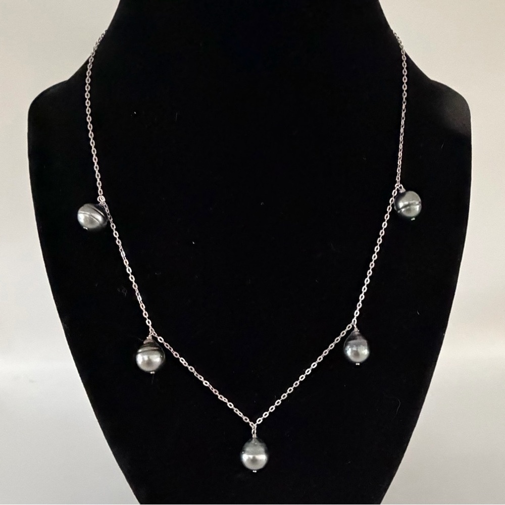 9-10MM Cultured Tahitian Pearl Oval Link Sterling Silver 18" Necklace